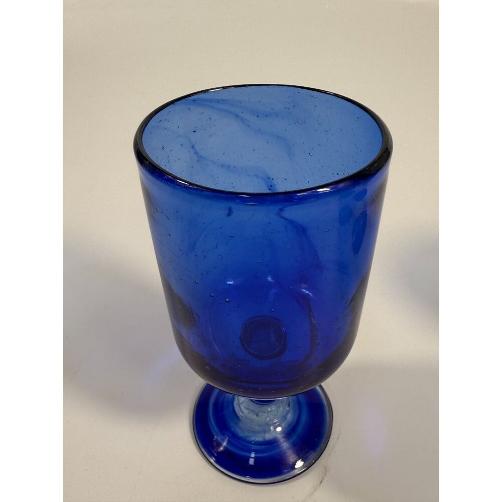 Hand Blown Cobalt Blue Wine Glasses | Set 4 Stemmed Glassware Collectible Barwar - Picture 11 of 16